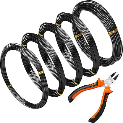 Mudder 5 Roll Aluminum Bonsai Training Wire Tree 160 Feet Total with Bonsai Wire Cutter Anodized Training for Holding Branches Small Trunks(Black)