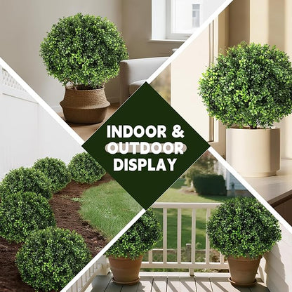 LadyRosian Artificial Boxwood Topiary Tree, 25 Inch 2 Set Outdoor Faux Boxwood Bush Plants,Indoor Ball Trees with Ground Spike, Fake Potted for Home Front Porch Decor Outside Garden
