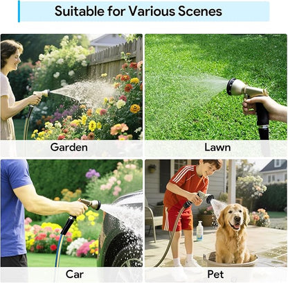Heavy Duty Hose Nozzle, 9-IN-1 Spray Patterns, Spray Nozzles for Garden Hose with Metal Trigger & Lock Bar, 3/4" Thread & Connection Adapter, Suit for Watering Plants, Lawn, Car, Outdoor Pet