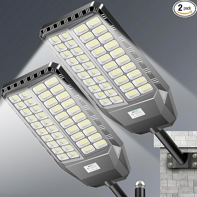 10000W Pro Large Solar Street Lights Outdoor with Thickened Shell, Commercial Grade Street Light Dusk to Dawn, Motion Sensor Solar Security Flood Light Waterproof for Yard, Driveway, Parking - 2 Pack