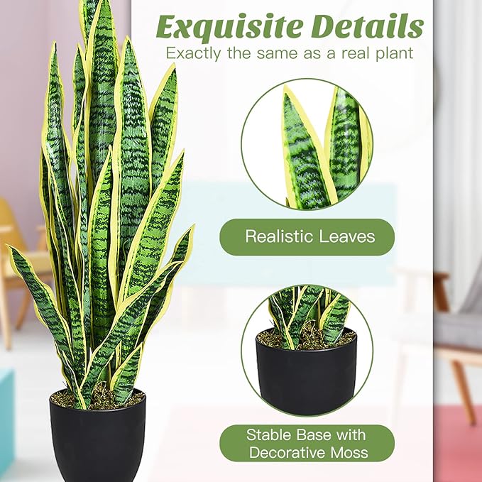 Goplus Fake Snake Plant, 2 Pack 36" Tall Artificial Potted Floor Plant, Large Faux Sansevieria Plant with 6'' Pot and 20pcs Leaves for Living Room House Modern Office Indoor Decor