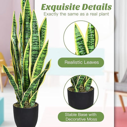 Goplus Fake Snake Plant, 2 Pack 36" Tall Artificial Potted Floor Plant, Large Faux Sansevieria Plant with 6'' Pot and 20pcs Leaves for Living Room House Modern Office Indoor Decor