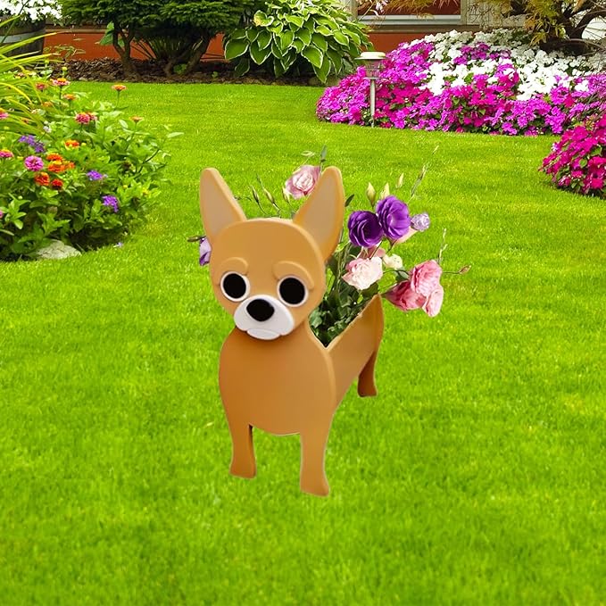 Yellow Chihuahua Dog Planter Plant Pots,Cute Large Dog Flower Planter,Gifts for Pet Lovers,Unique Animal Plant Pots,Office,Indoor Outdoor Garden Decor(9.84 * 7.48 * 17in)