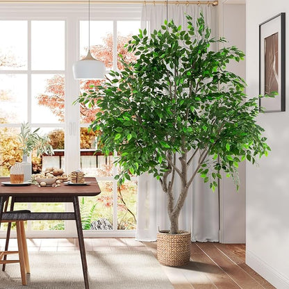 Goplus 8.2 FT Tall Artificial Ficus Tree, Large Faux Greenery Tree w/Leaves, Cement-Filled Pot, Realistic Trunk & Moss, Indoor Outdoor Fake Tropical Tree for Home, Office, Porch, Living Room