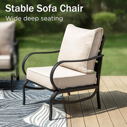 PHI VILLA Patio Furniture Conversation Set for 2, Deluxe Outdoor Patio Set with 2 Stable Padded Sofa Chair