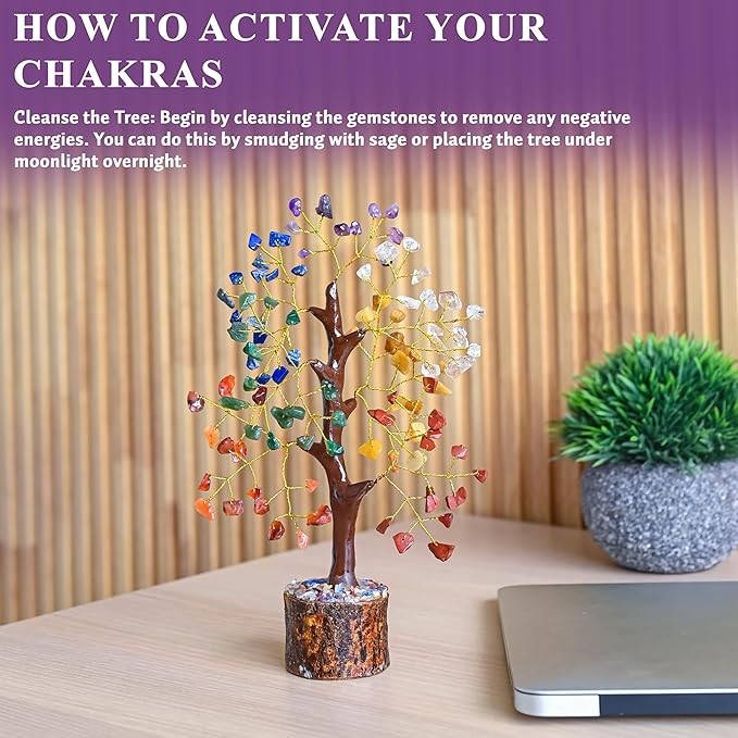 Crocon 7 Chakra Crystal Tree of Life D�cor Bonsai Tree Meditation Office Desk Decor Healing Crystals Stones for Birthday Gifts for Women House Warming Gifts New Home Decoration Present Sister Mom