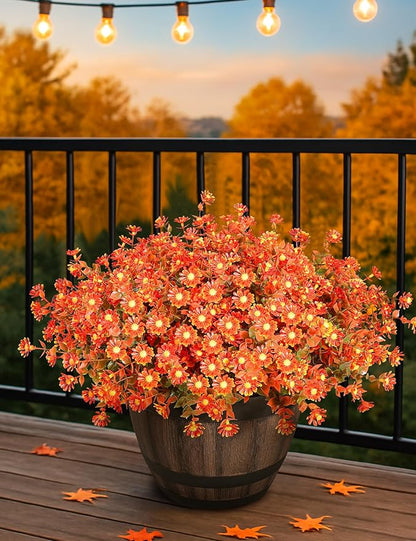 16 Bundles Artificial Flowers for Fall Outdoors Decoration - Fake Mums Faux Artificial Plants Plastic Flower No Fade for Harvest Halloween Thanks Giving Day Decor