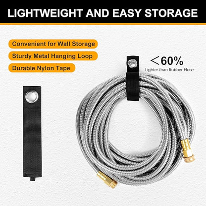 Metal Garden Hose 25ft Copper Bullet, Heavy Duty Stainless Steel Water Hose with 10 Function Sprayer Nozzle, Leaf-Proof Kink Free Lightweight for Outdoor,Yard,Lawn,Patio, Car