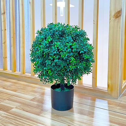 Sunnyglade 21.6” Tall Artificial Boxwood Topiary Ball Tree Set of 2 Pack Potted Bushes UV Resistant Potted Plants for Indoor Outdoor Home Garden(Green)
