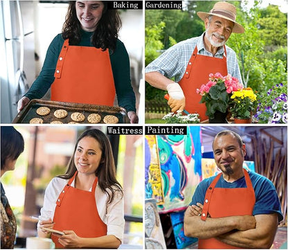 Adjustable Button Apron for Women Men Artist Painting Pottery Garden Cooking Kitchen Chef 3 Pockets Waterproof M-XXL