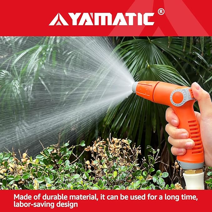 YAMATIC Garden Hose Nozzle with High Pressure Jet, Water Spray Nozzle with Thumb Control On Off Valve for Watering Garden, Washing Cars, and Showering Pets - ABS Comfortable Anti-slip Grip, 2PCS