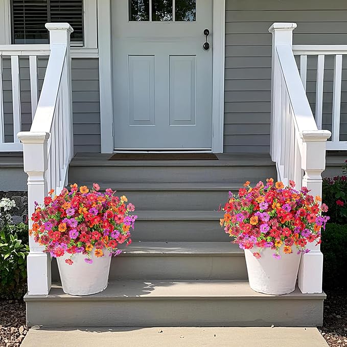 Artificial Fake Mums Flowers for Outdoor Fall Decor,12 Bundles Faux Flowers Plants Silk Daisy for Planter Pot Colorful UV Resistant Look Real for Front Door Porch Patio Outside Yard