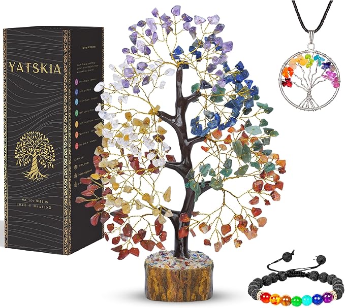 YATSKIA 7 Chakra Tree of Life - Crystal and Stones - Spiritual Decor - Chakra Crystal Tree for Positive Energy - Meditation Gift for Women