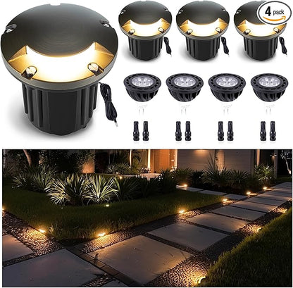 Gardenreet Outdoor Low Voltage Well Lights - Brass Low Voltage 12V Replaceable Bulb In-Ground Lighting, LED Turret Top Fixture, Antique Bronze for Patio Backyard House with 2700K Warm White MR16 Bulb
