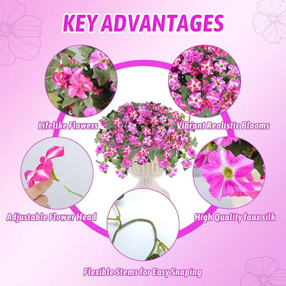 Artificial Fake Flowers for Outdoor Plants Decoration,2 Pcs Faux Petunias Flowers Plants UV Resistant Silk for Porch Yard Garden Home Indoor Decor(Purple Red)
