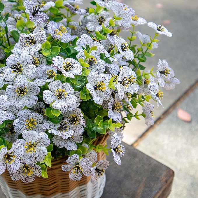 Faux Flowers for Outdoor Planters, Artificial Flowers for Outdoors, 12 Bundles Outdoor Flowers Uv Resistant, Artificial Flowers for Decoration, White Silk Faux Spring Flowers for Outside