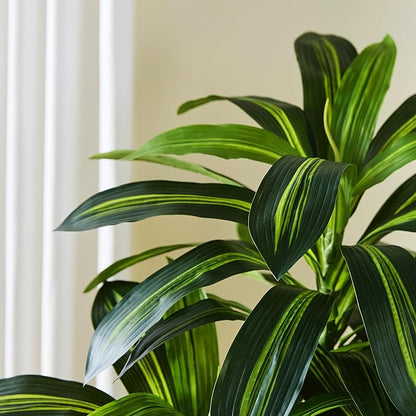 Artificial Dracaena Tree：6FT Faux Silk Tropical Yucca Floor Trees Realistic Fake Green Plant with Natural Wood Trunk & Lifelike Leaves for Home Office Decor Indoor & Outdoor (6FT,1-Pack,Black)