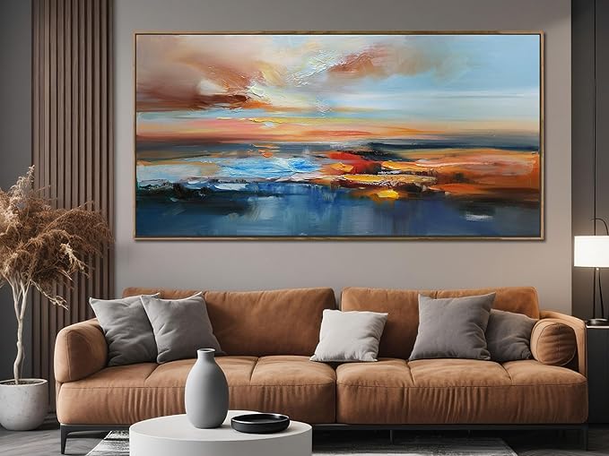 Brushart Abstract Wall Art Large Landscape Canvas Wall Art Pictures Paintings Wall Decor Living Room Textured Artwork for Dining Room Walls Bedroom Home Office, Framed 58"x29"