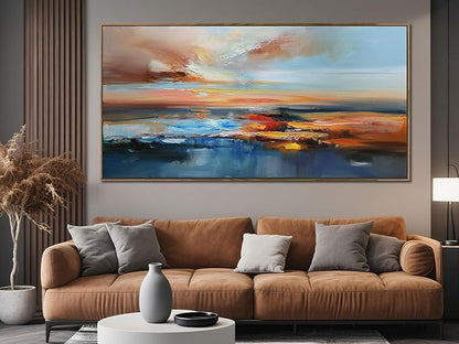 Brushart Abstract Wall Art Large Landscape Canvas Wall Art Pictures Paintings Wall Decor Living Room Textured Artwork for Dining Room Walls Bedroom Home Office, Framed 58"x29"