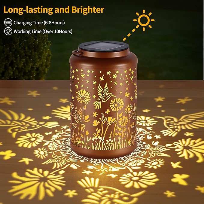 Solar Lanterns Outdoor Waterproof Hummingbird Solar Lights Outdoor Waterproof for Garden, Backyard, Patio Decor, Birthday Gifts for Women Mom Grandma, Hanging Garden Lights for Outside
