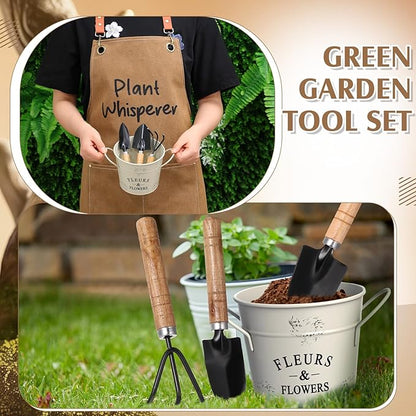 Tarpop Garden Tool Set Christmas Plant Whisperer Gardening Gifts for Women, 7 Pcs Vegetable Planting Tool Kit Cap Canvas Apron Gloves Soil Scoop Transplant Trowel Cultivator Flower Tub(Brown)