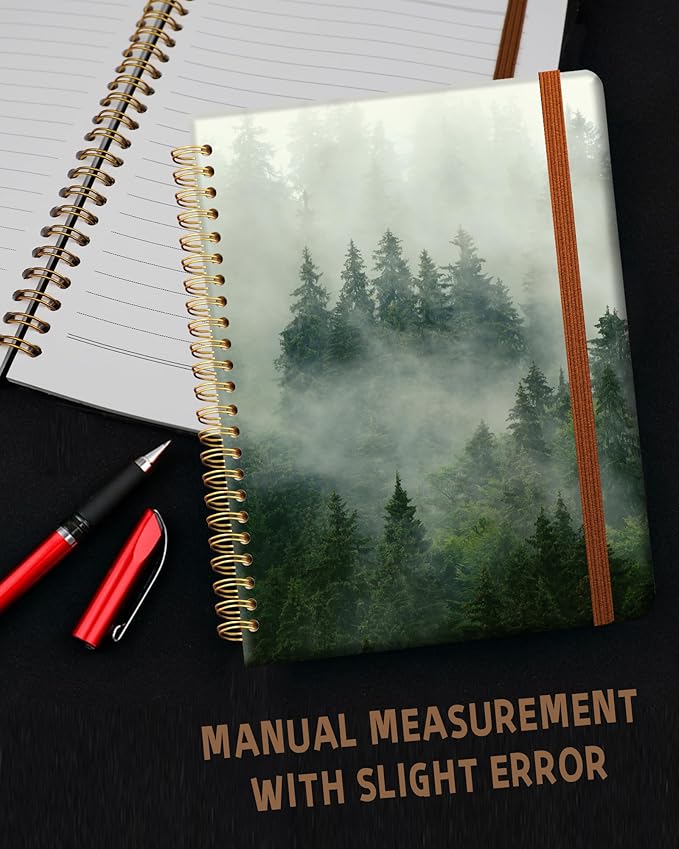 Ruled Spiral Writing Notebook,A5 Hardcover Lined College Journal for Women,Strong Twin-Wire Binding with Premium Paper,8.4" X 6",Perfect for School,Office,Home(Misty Landscape Forest)