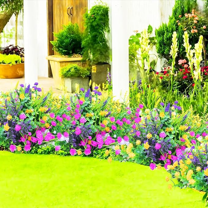 12 Outdoor Artificial Flower Pieces, Bulk Fake Plastic Plants for Porch, Window, Home & Wedding Decoration in Fall and Summer, Ideal for Hanging Planters (Eucalyptus Flowers)