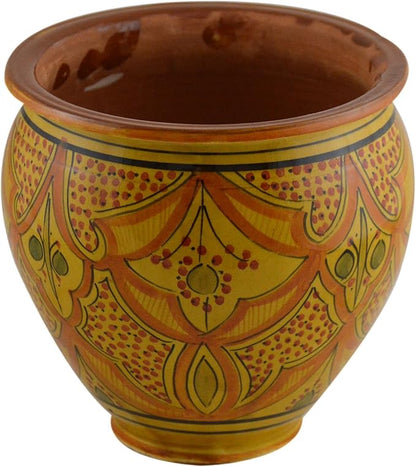 Treasures Of Morocco Handmade Ceramic Flower Pot Moroccan Indoor Outdoor Mediterranean Spanish Style Garden Drain Hole Planter Yellow