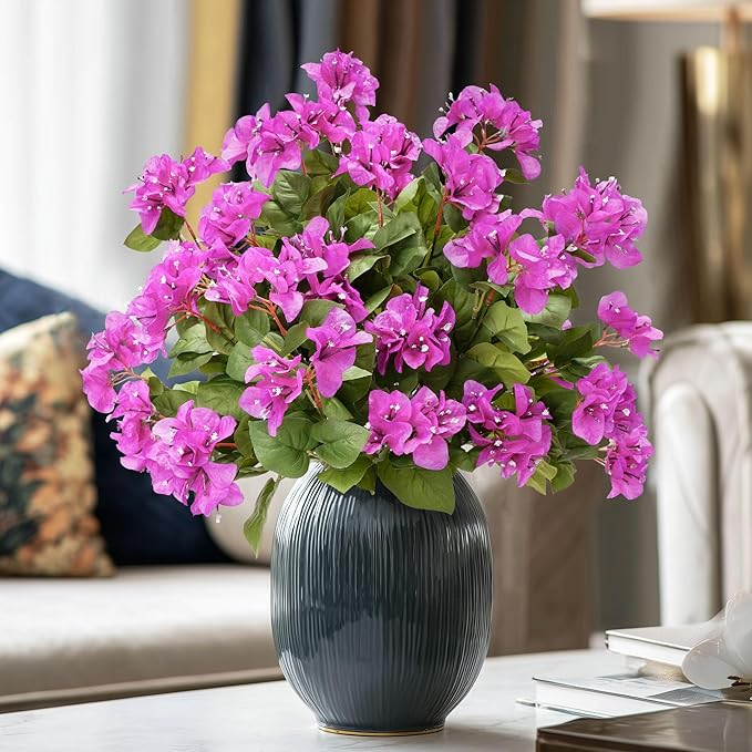 4 Pcs Artificial Flowers Bougainvillea Outdoor Artificial Plants Faux Flowers with Stems Silk Flowers for Wedding Porch Living Garden Decor Without Vase (4PCS,Light Purple)
