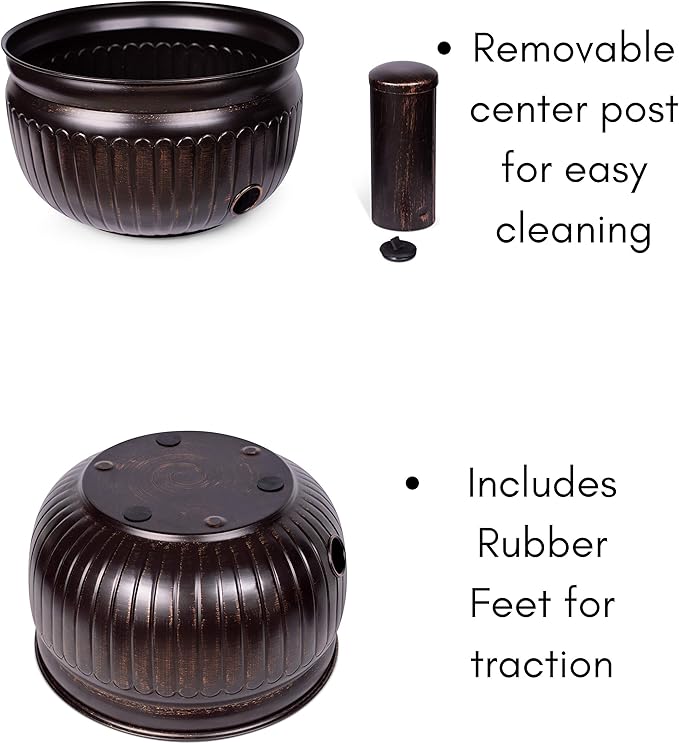 BIRDROCK HOME Water Hose Holder - Decorative Metal Pot, Indoor or Outdoor, Garden Storage Organizer, Patio Portable Bucket - Distressed Bronze, Holds up to 100ft Hoses, Medium No Lid