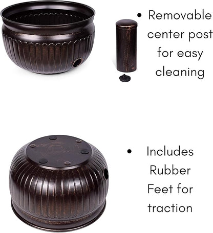 BIRDROCK HOME Water Hose Holder - Decorative Metal Pot, Indoor or Outdoor, Garden Storage Organizer, Patio Portable Bucket - Distressed Bronze, Holds up to 100ft Hoses, Medium No Lid