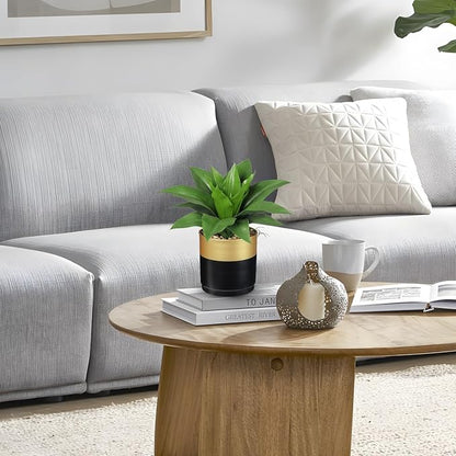 Briful Agave Artificial Wide Leaf Plant in Black and Gold Pot – 10.2” Tall Faux Greenery with Plastic Leaves & Pebble Base, Fake Plants for Indoor Table Decor, Desk, Shelf, Office or Bathroom