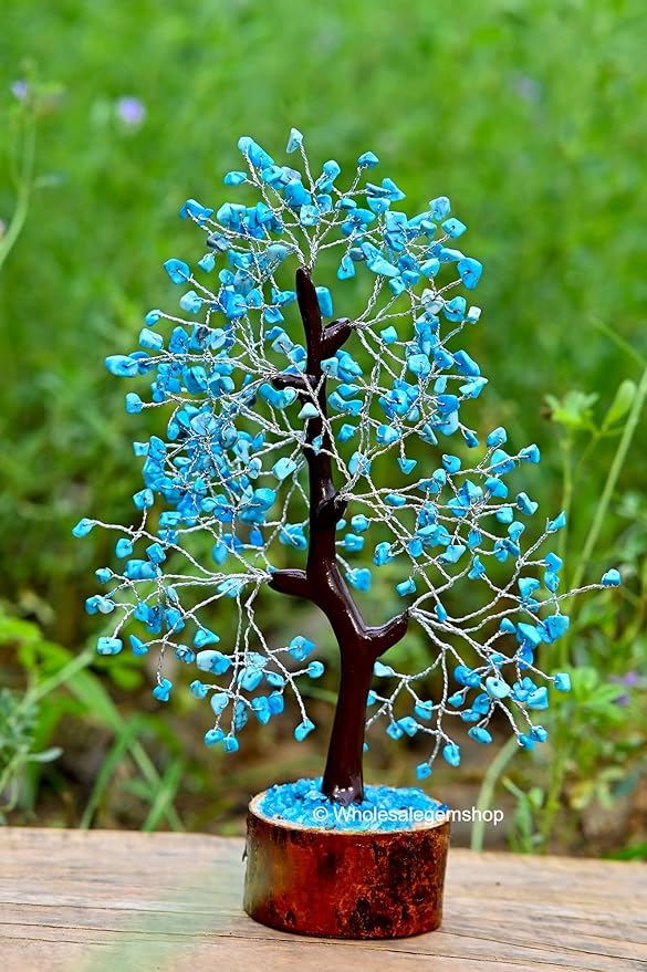 Turquoise Crystal Tree with Silver Wire – Handcrafted Gemstone Bonsai for Home Décor, Reiki, and Positive Energy