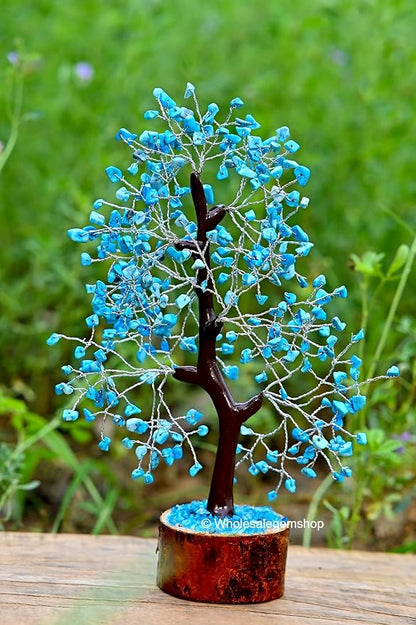 Turquoise Crystal Tree with Silver Wire – Handcrafted Gemstone Bonsai for Home Décor, Reiki, and Positive Energy