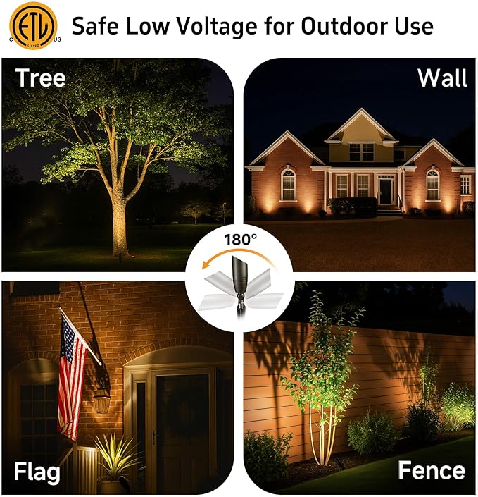 Gardenreet Low Voltage Spot Lights - Solid Brass Landscape Spotlight Wired, 12V Outdoor LED Uplights Waterproof, Electric Bronze Adjustable Focus for Patio Wall Without MR16 Bulb (6 Pack)