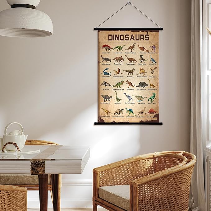 Geyee Dinosaur Vintage Poster Wall decor Mallard Ducks Hunting Art Knowledge Picture Prints Wall Decor for Home Kitchen Office Classroom Living Room Bedroom Frame, 15.8 x 23.6 Inch