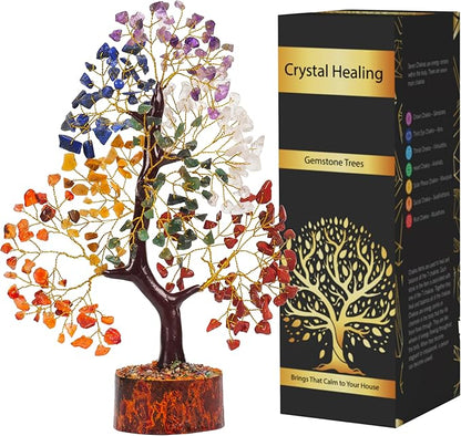 Seven Chakra Tree - Crystal Tree for Positive Energy - 7 Chakra Money Trees of Life, Feng Shui Decor, Chakra Stones, Crystals and Healing Stones, Birthday Gifts for Women