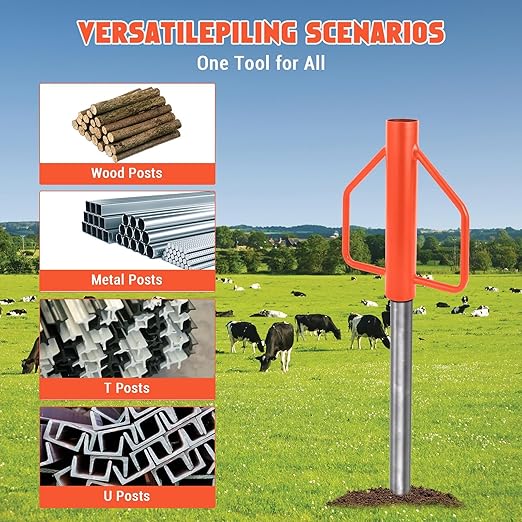 8LB Fence Post Driver with Handles, 3" Diameter t Post Pounder, Heavy Duty Carbon Steel for u Channel, Farm Fencing Wooden Post