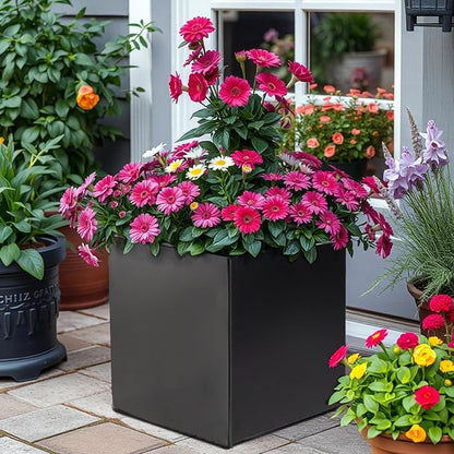 Tall Rectangular Removable Planter for Indoor or Outdoor Terraces, Porches, Durable All Weather, Garden, Modern Design, for Plants, Flowers(Cube)