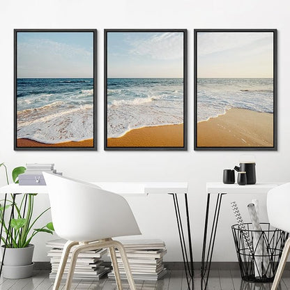 Ashbrook Framed Canvas Print Wall Art Set Tropical Island Coastal Cottage Beach Shore Seascape Nature Wilderness Photography Decorative Nautical Calm/Relax/Cozy for Bedroom - 24"x36"x3 BLACK