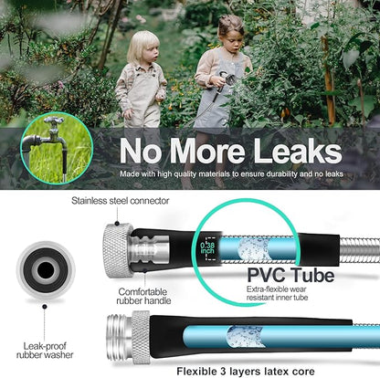 SPECILITE 120ft 304 Stainless Steel Garden Hose Metal, Heavy Duty Water Pipe with Nozzles for Yard, Outdoor - Flexible, Never Kink & Tangle, Puncture Resistant (Sliver)