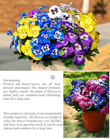 QIANYUN Fake Flowers-12in Pansy Small Wild Flower Daisy 6 Bundles Faux Plastic Purple Flowers for Home Wedding Kitchen Garden Table Centerpieces Indoor Outdoor Decor (Red White Blue)