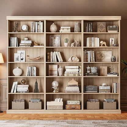 Vyre 70.8" Tall Brown Bookshelf, Farmhouse Modular Bookcase with 6-Tier Adjustable Shelves, Large Storage Cabinet for Home Office, Living Room