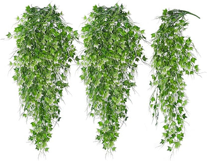 RECUTMS Artificial Hanging Plant - Faux Ivy Vine With White UV Resistant Leaves for Room, Office, Wall Decor (White)