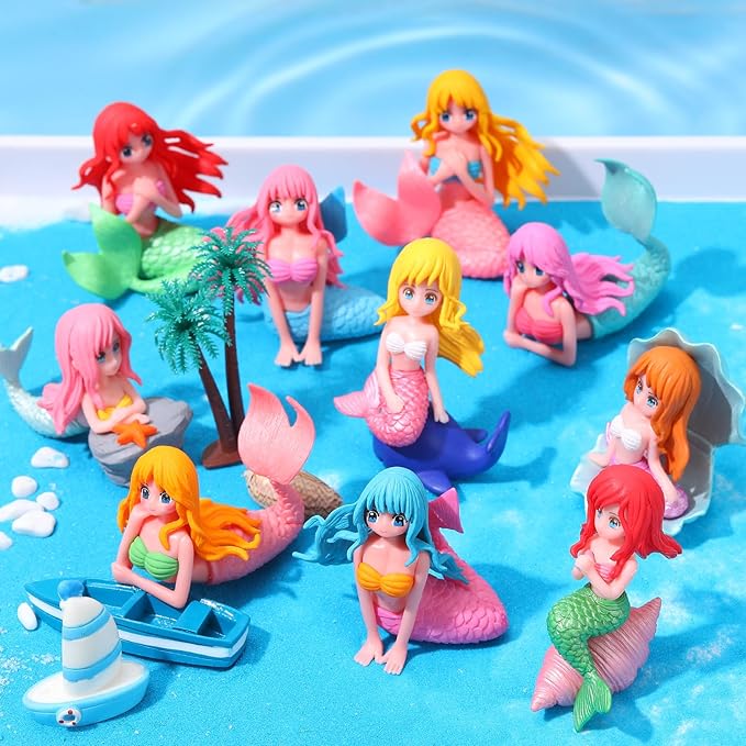 10 Pcs Mini Mermaid Figurines, Hand-Painted Cute Mermaid Miniature Figurines for Garden Decor, Cake Topper & Landscapes