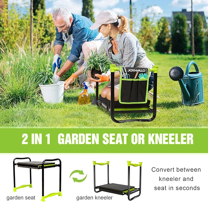 joyhalo 10.8 inch Wider Foldable Garden Kneeler and Seat Heavy Duty, Gardening Stool with Extra-Thick Kneeling Pad, Garden Bench for Kneeling and Sitting, Gardening Gifts for Women