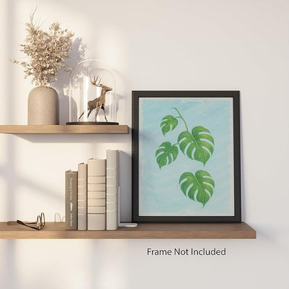 ZUKIY Monstera Botanical Hanging Print - Magnetic Wood Poster Hanger - Unframed 8x10 Poster for Modern Wall Decor - Minimalist Tropical Plant Art for Home Office Studio or Classroom Walls