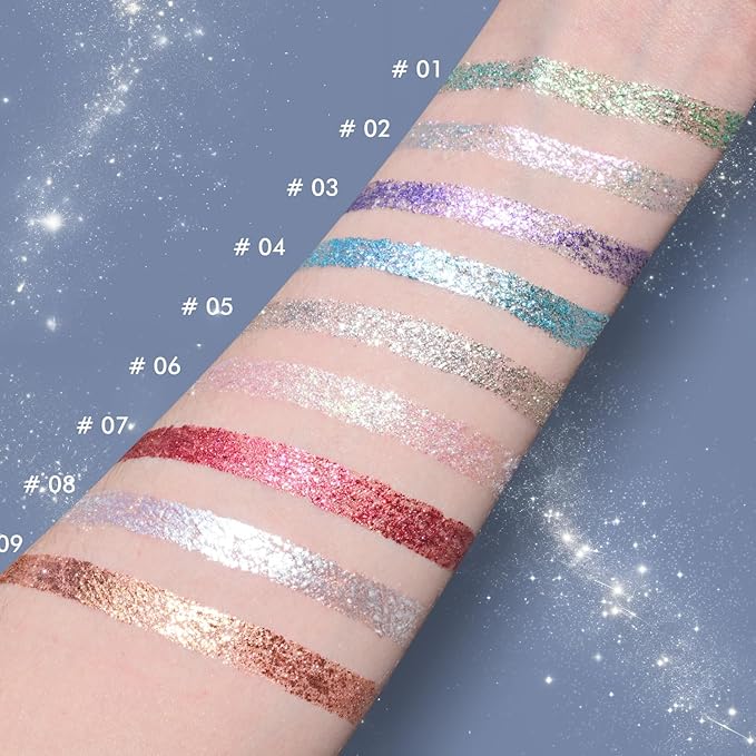 CHARMACY 3 Pcs Glitter Sparkling Eyeliner Liquid Makeup Set, Metallic Shimmer Glitter Eyeshadow, High Pigmented, Waterproof Long Lasting Quick Drying Liquid Liner for Eyes (Red Silver Golden)