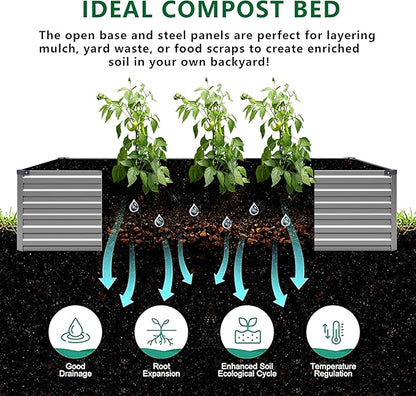 8x4x1.5FT Galvanized Raised Garden Bed,Vegetable Boxes-Rectangle Metal Flower Box,Large Planter Raised Beds Outdoor Garden for Planting,Fruit,Herb-Silver