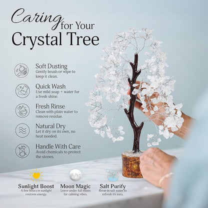 FASHIONZAADI Clear Quartz Gemstone Tree of Life - Handmade Crystal for Positive Energy, Chakra Money Tree Bonsai - Feng Shui Decor, Healing Crystals and Meditation Accessories, Spiritual Gift